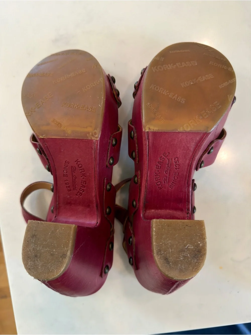 EUC! Kork-Ease Women's Fuschia/ Raspberry Leather Wedge Sandals